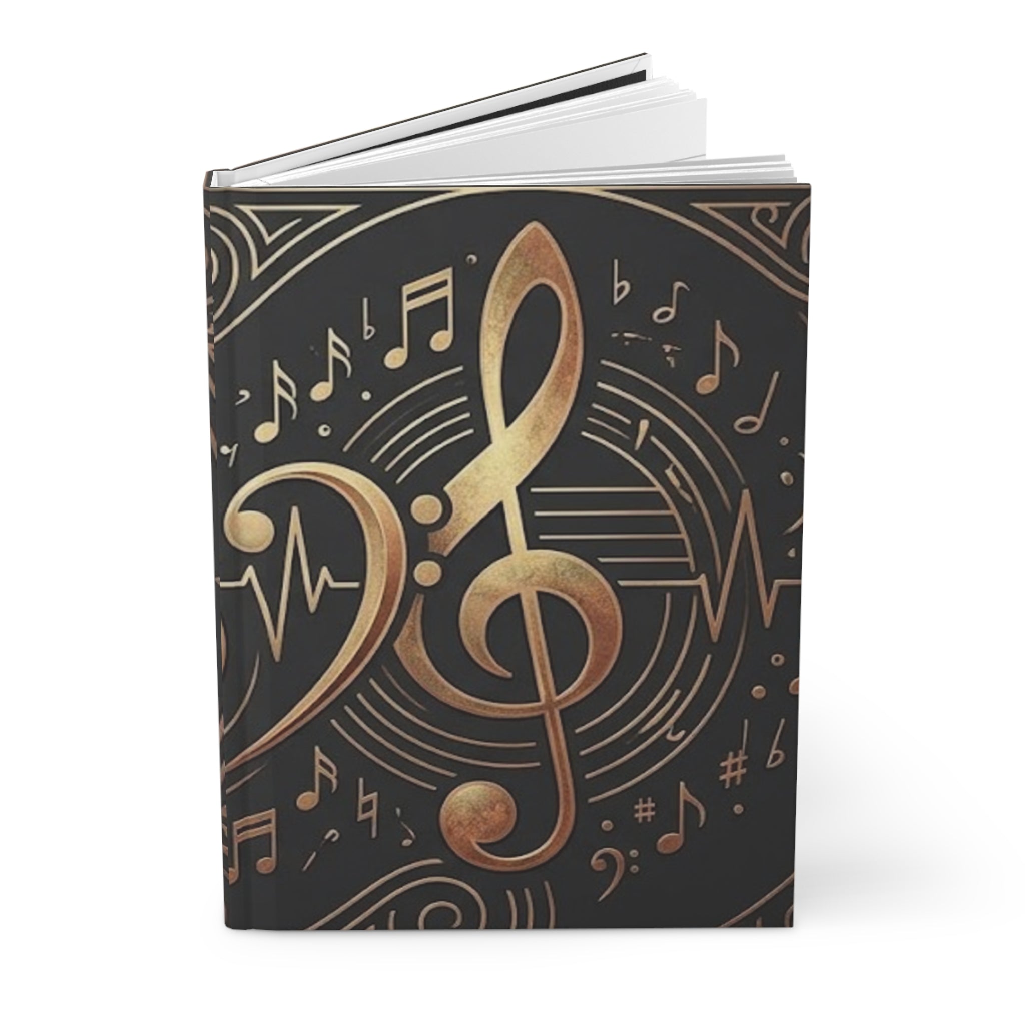 Music Notes Hardcover Journal — Gold Treble Clef Matte Notebook for Musicians & Songwriters