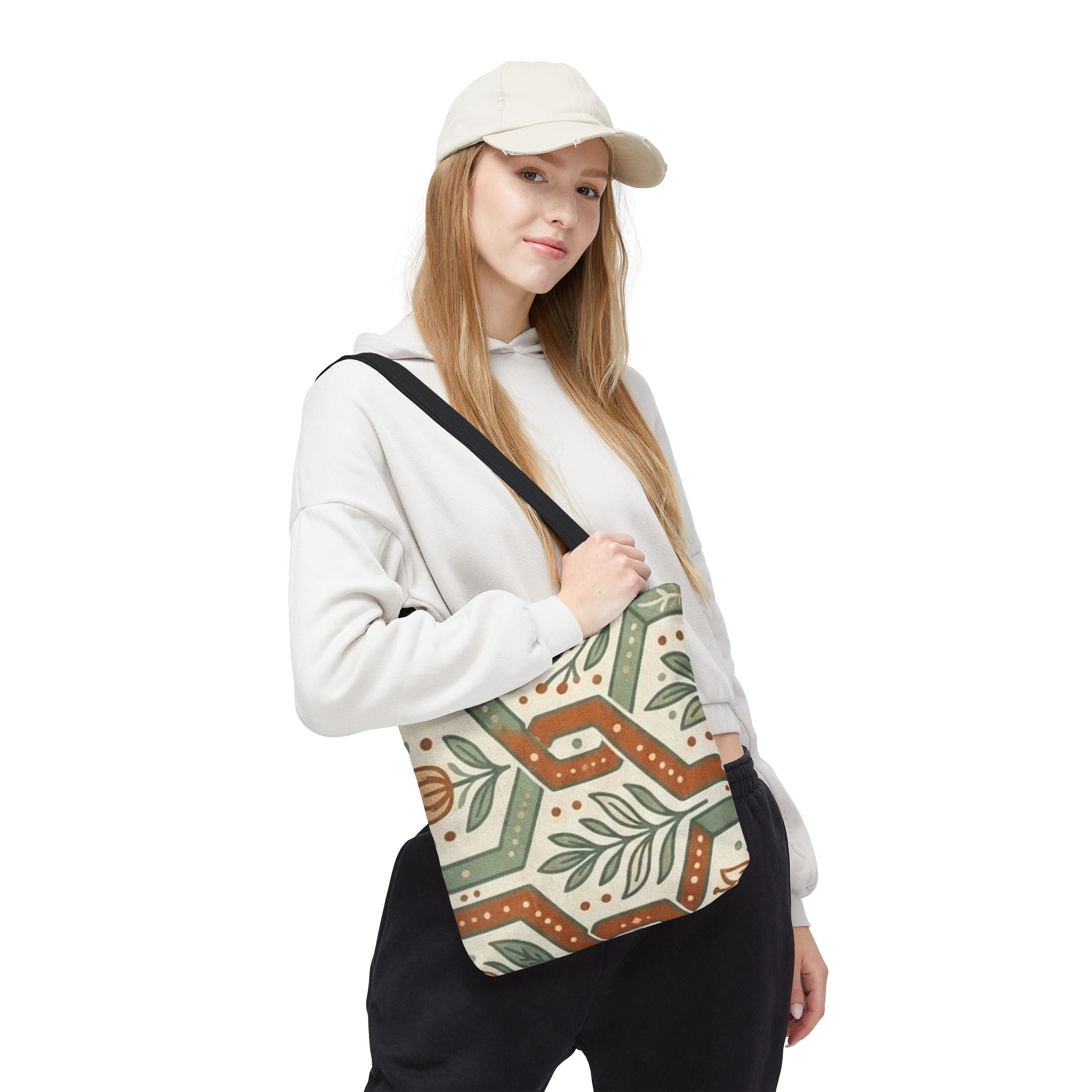 Floral Tile Pattern Tote Bag — Boho Vintage Botanical AOP Tote