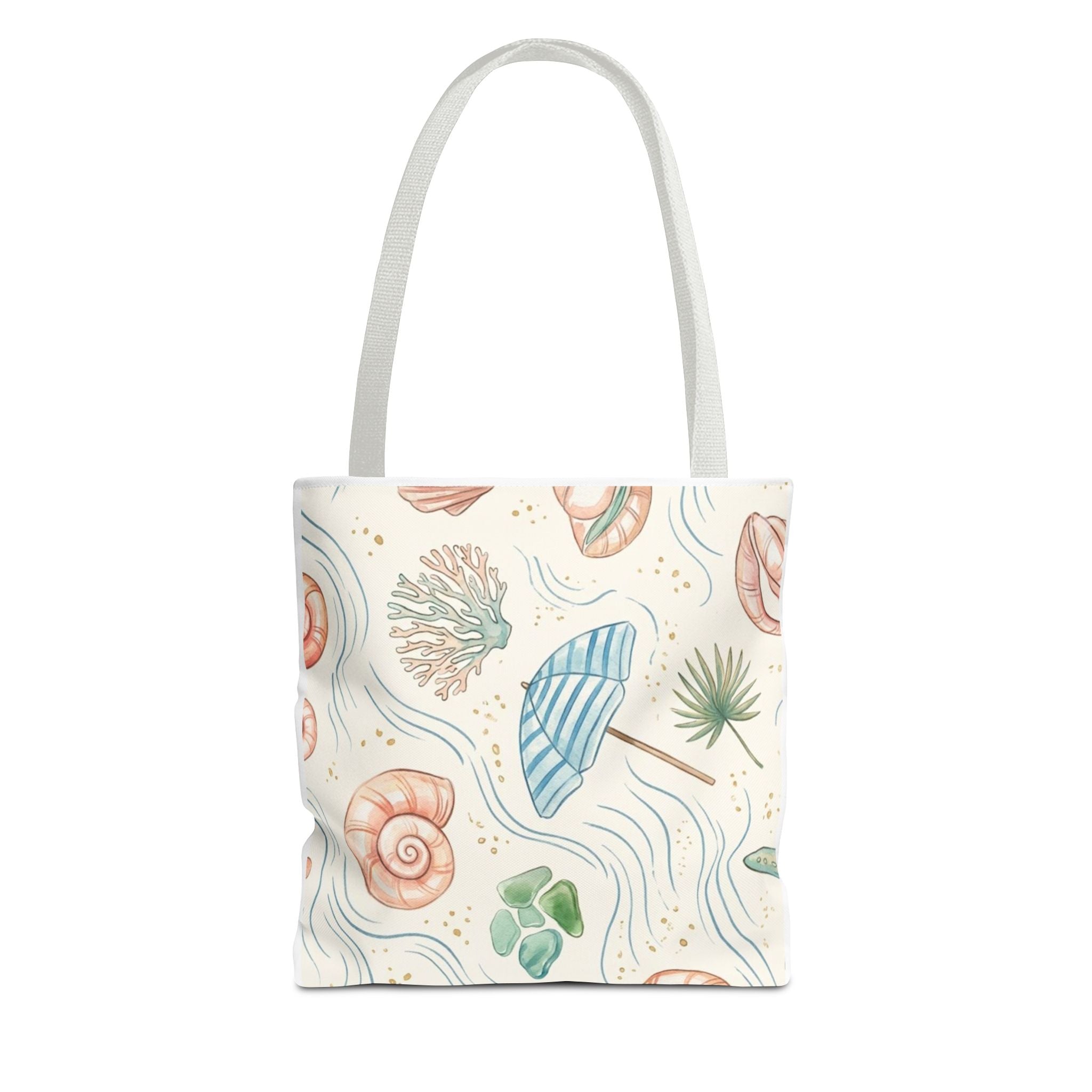 Seashell Beach Tote Bag — Watercolor Starfish & Shells All-Over Print