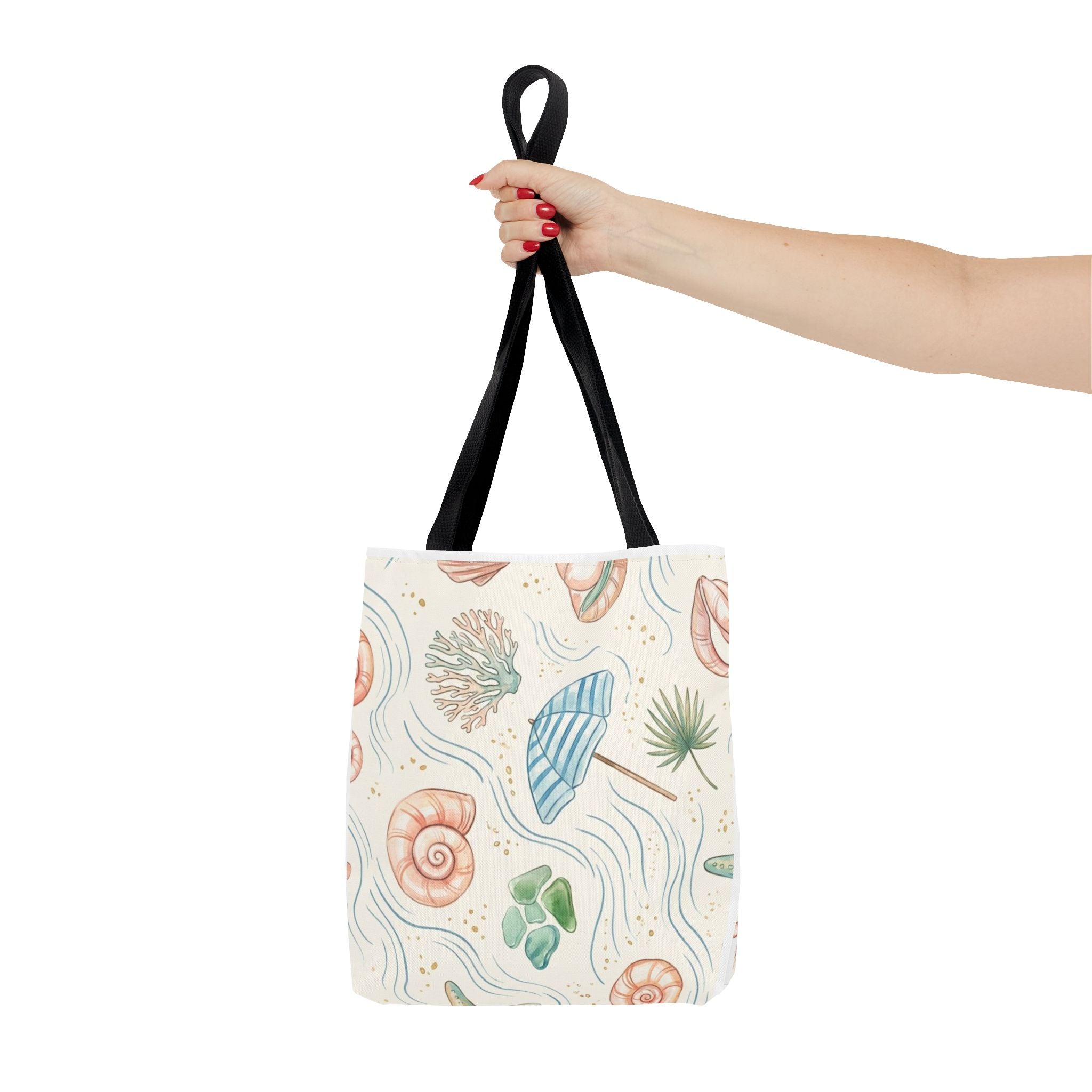 Seashell Beach Tote Bag — Watercolor Starfish & Shells All-Over Print