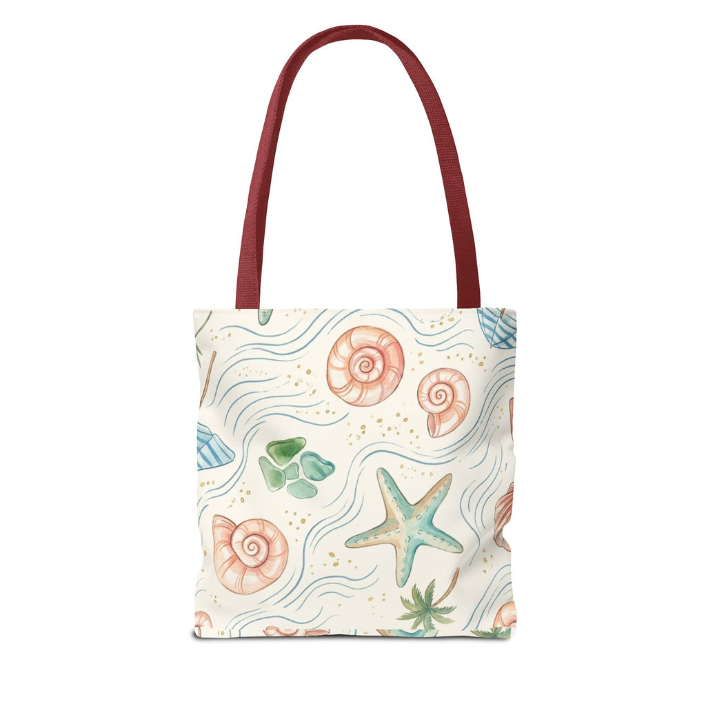 Seashell Beach Tote Bag — Watercolor Starfish & Shells All-Over Print