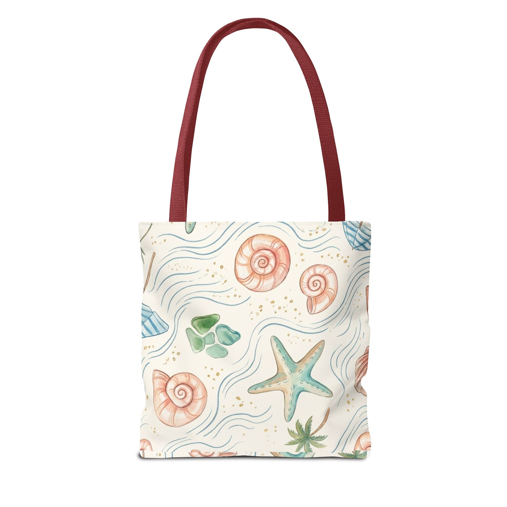 Seashell Beach Tote Bag — Watercolor Starfish & Shells All-Over Print