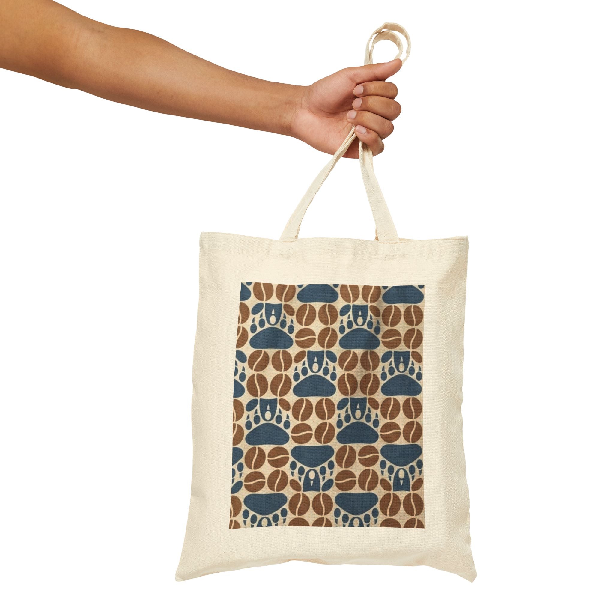 Canvas Tote Bag — Blue & Brown Retro Paw Print Pattern