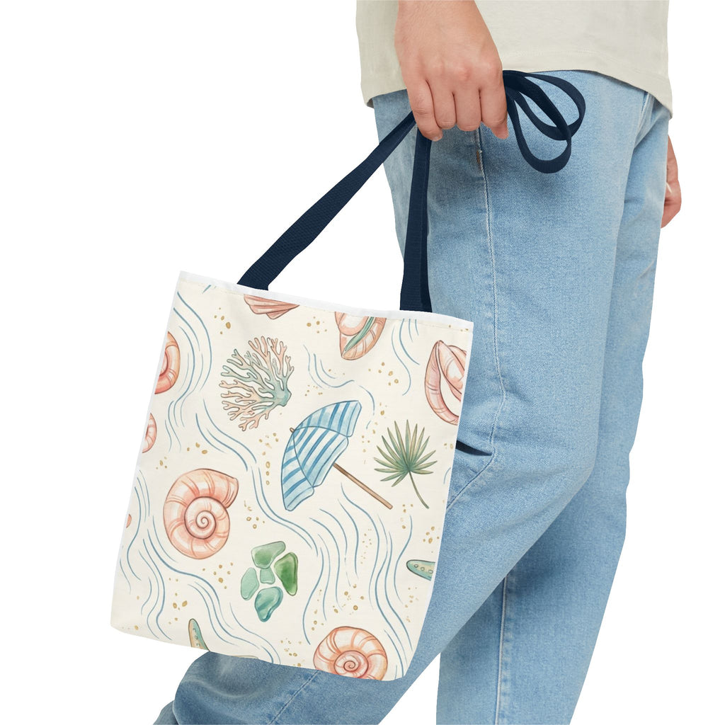 Seashell Beach Tote Bag — Watercolor Starfish & Shells All-Over Print