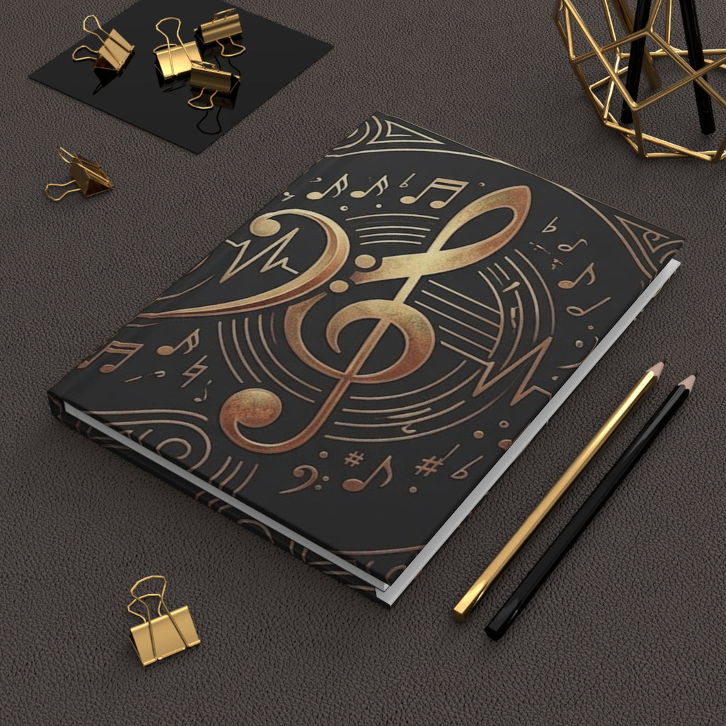Music Notes Hardcover Journal — Gold Treble Clef Matte Notebook for Musicians & Songwriters