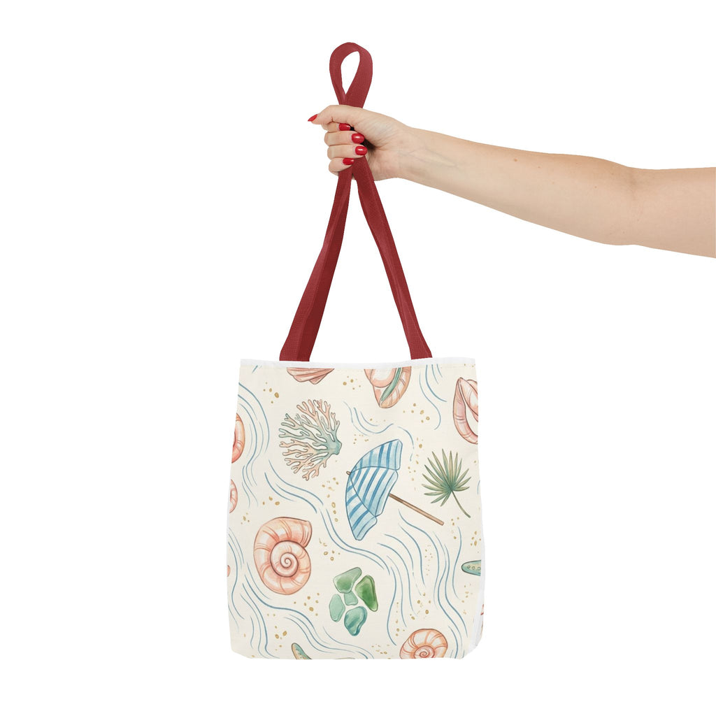 Seashell Beach Tote Bag — Watercolor Starfish & Shells All-Over Print