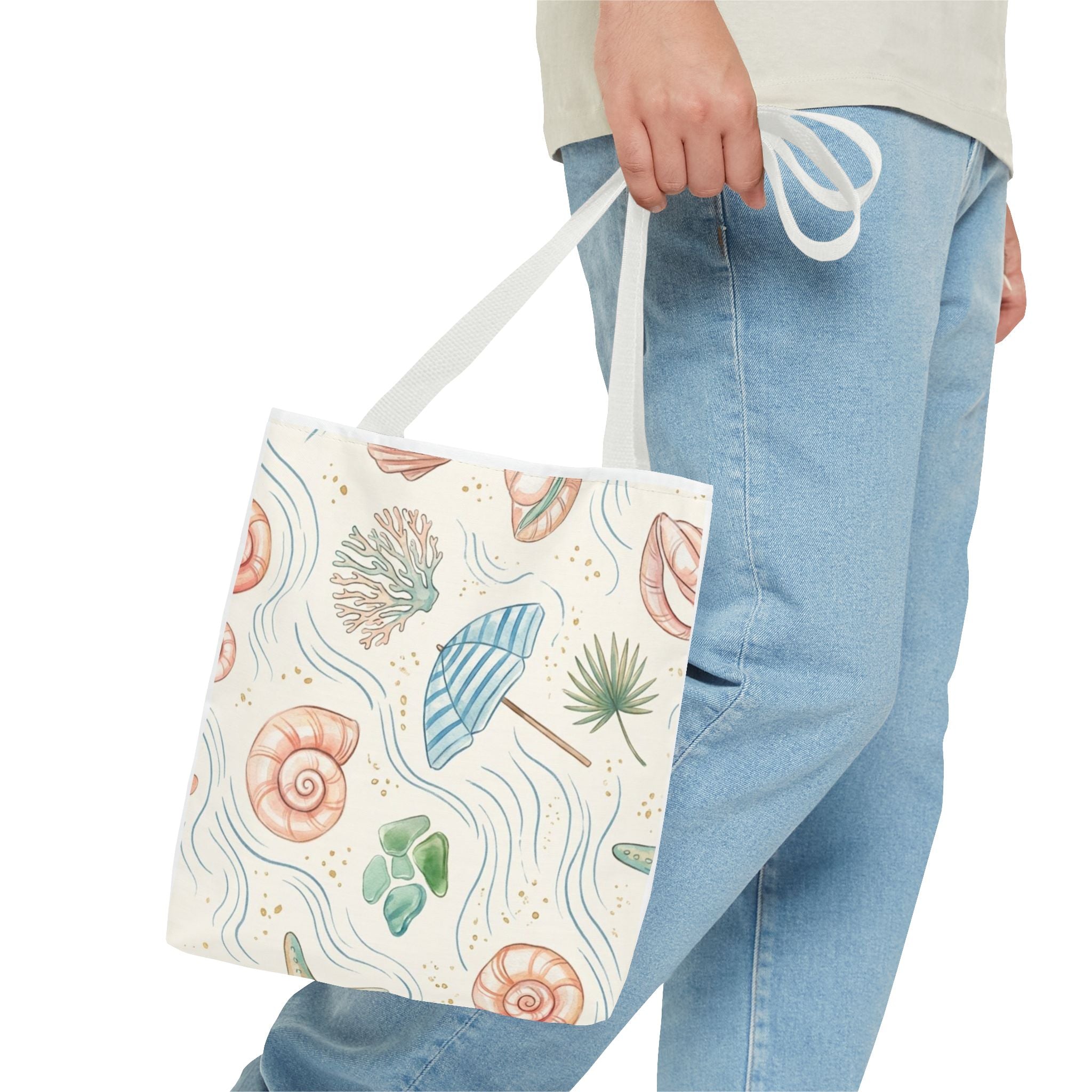 Seashell Beach Tote Bag — Watercolor Starfish & Shells All-Over Print