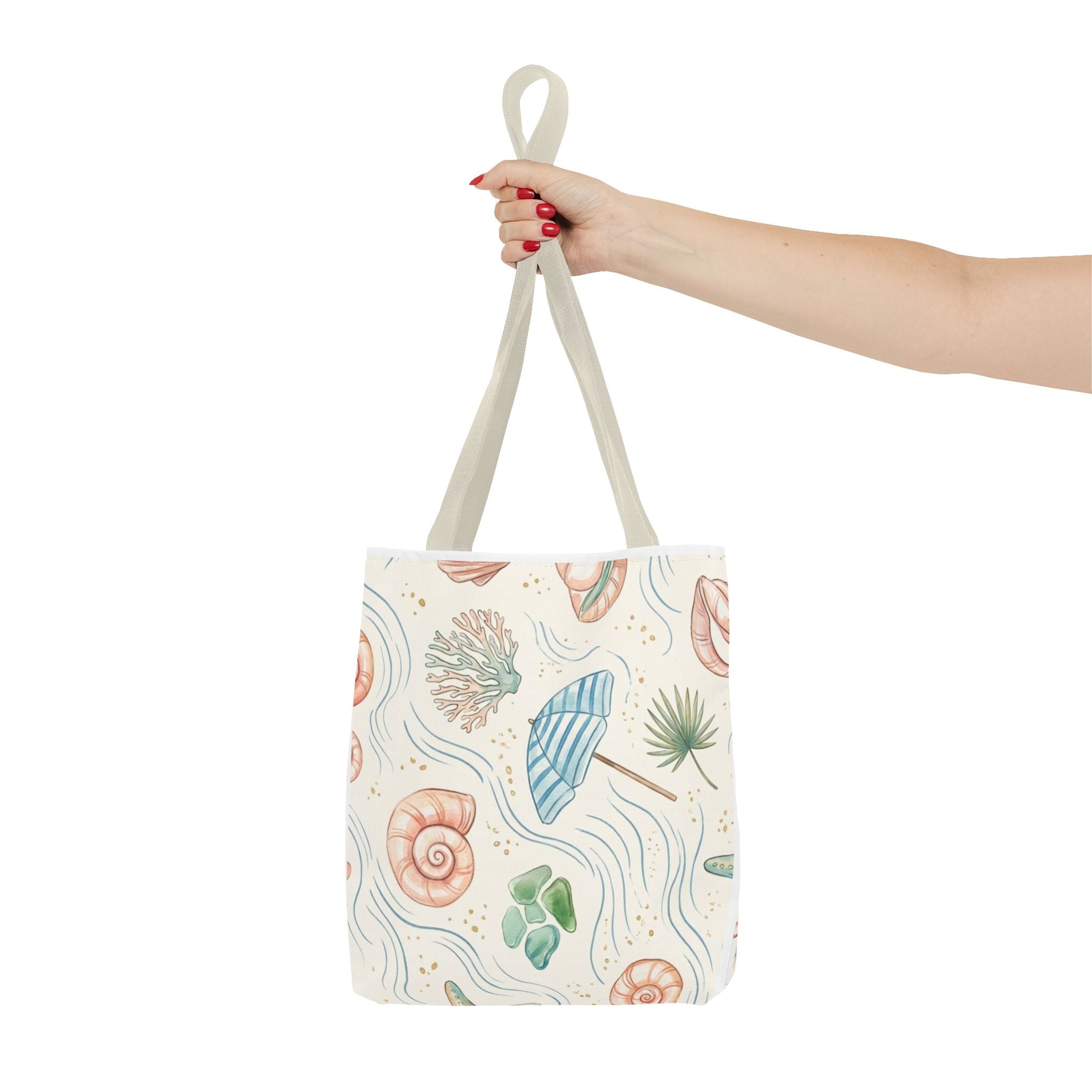 Seashell Beach Tote Bag — Watercolor Starfish & Shells All-Over Print