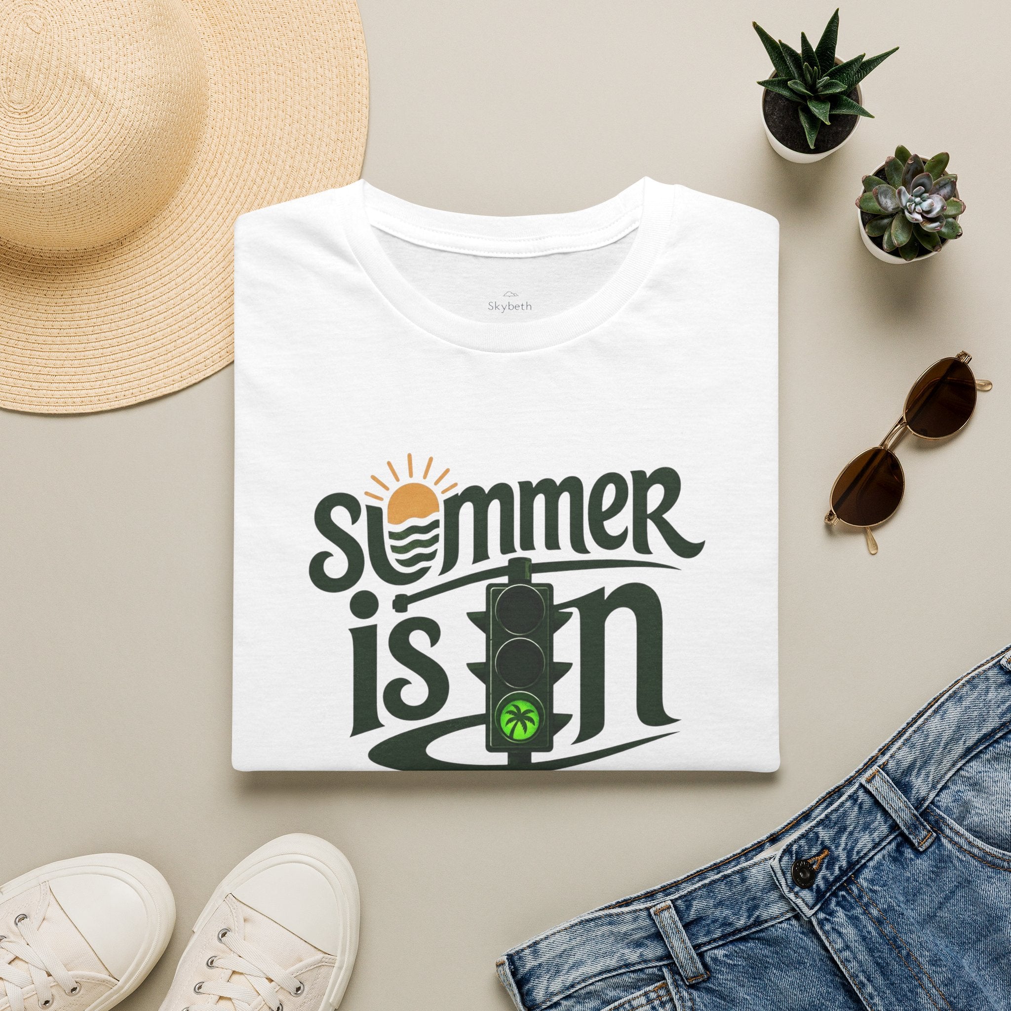 Summer Is On T-Shirt — Retro Traffic Light Sun Graphic Tee