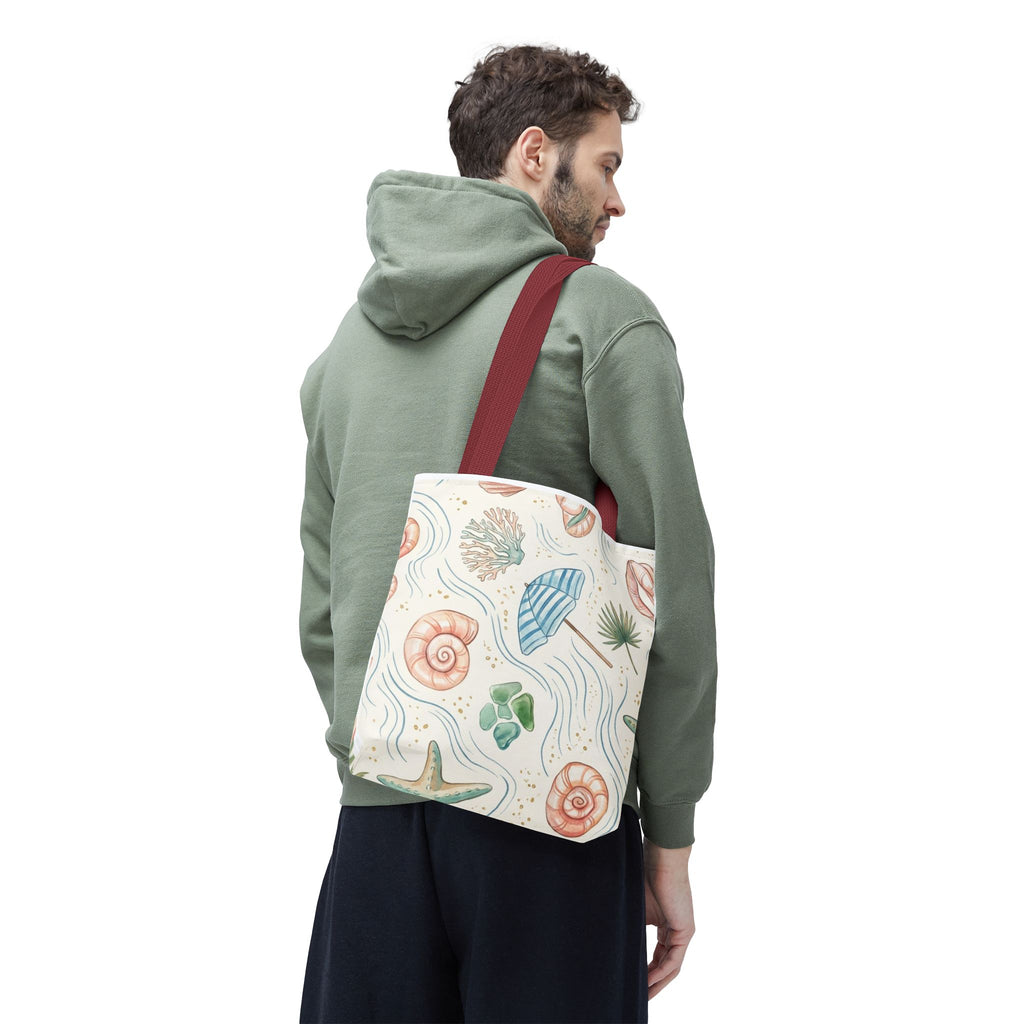 Seashell Beach Tote Bag — Watercolor Starfish & Shells All-Over Print