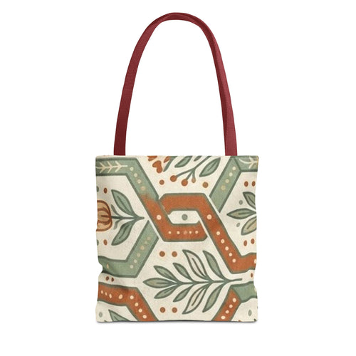 Floral Tile Pattern Tote Bag — Boho Vintage Botanical AOP Tote