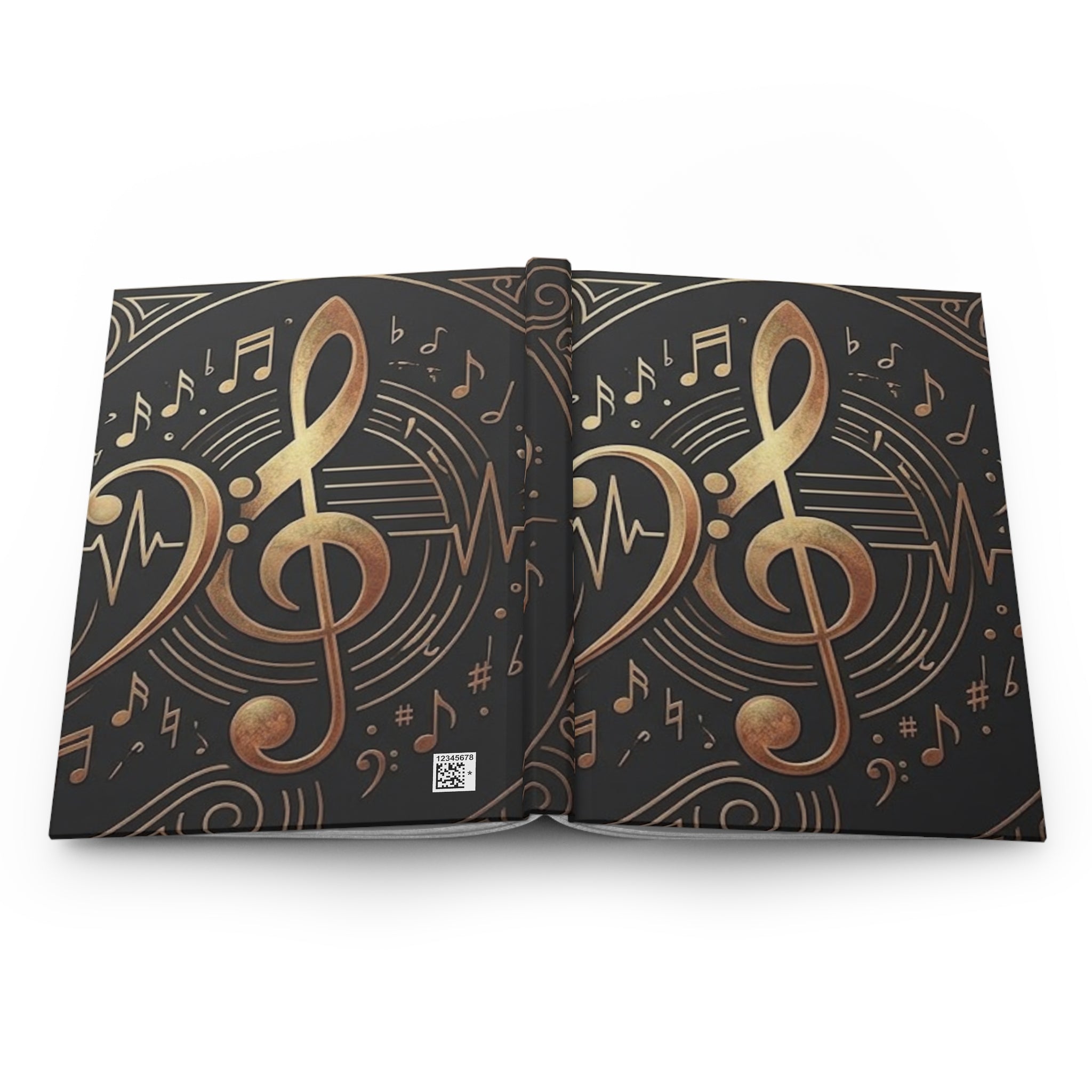 Music Notes Hardcover Journal — Gold Treble Clef Matte Notebook for Musicians & Songwriters