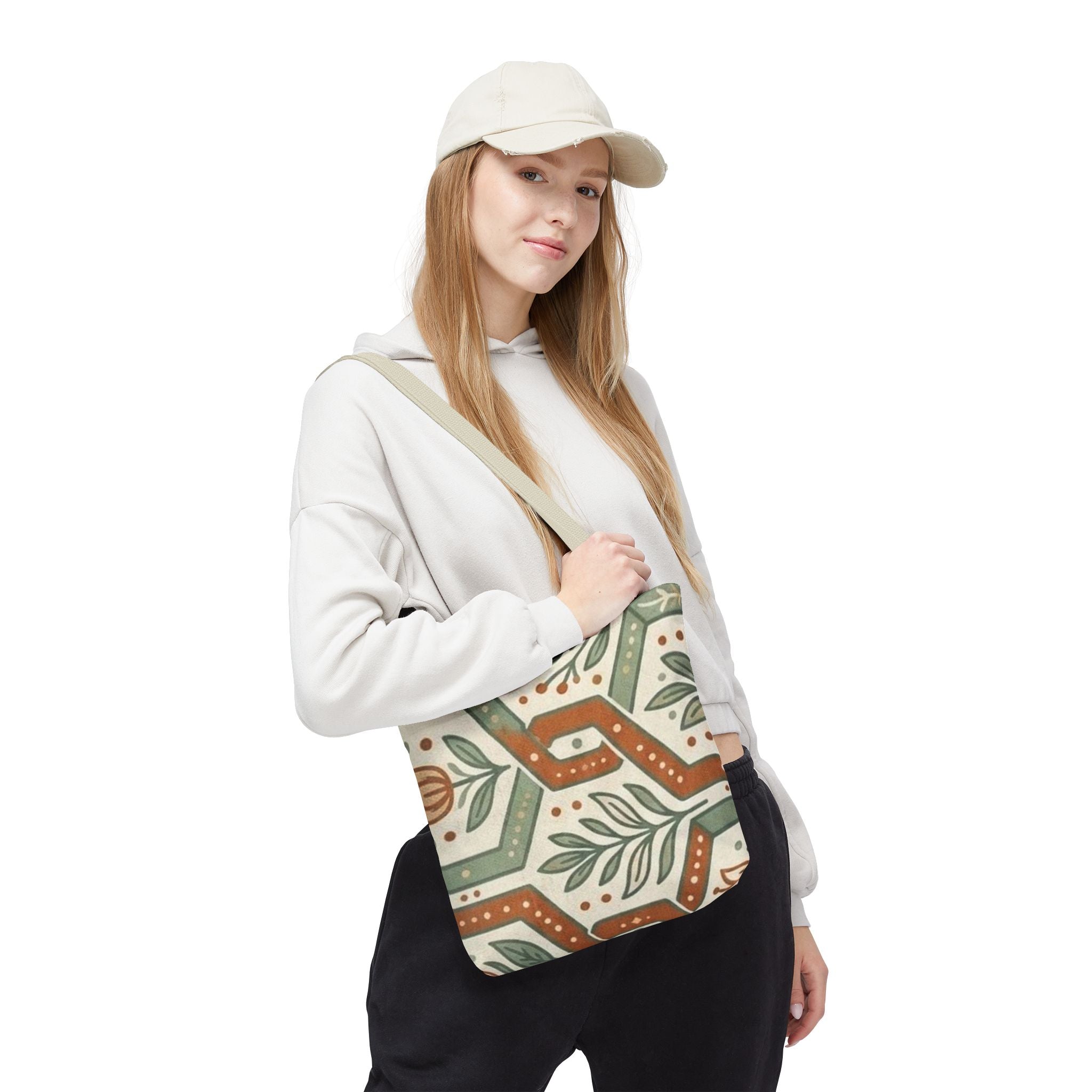 Floral Tile Pattern Tote Bag — Boho Vintage Botanical AOP Tote