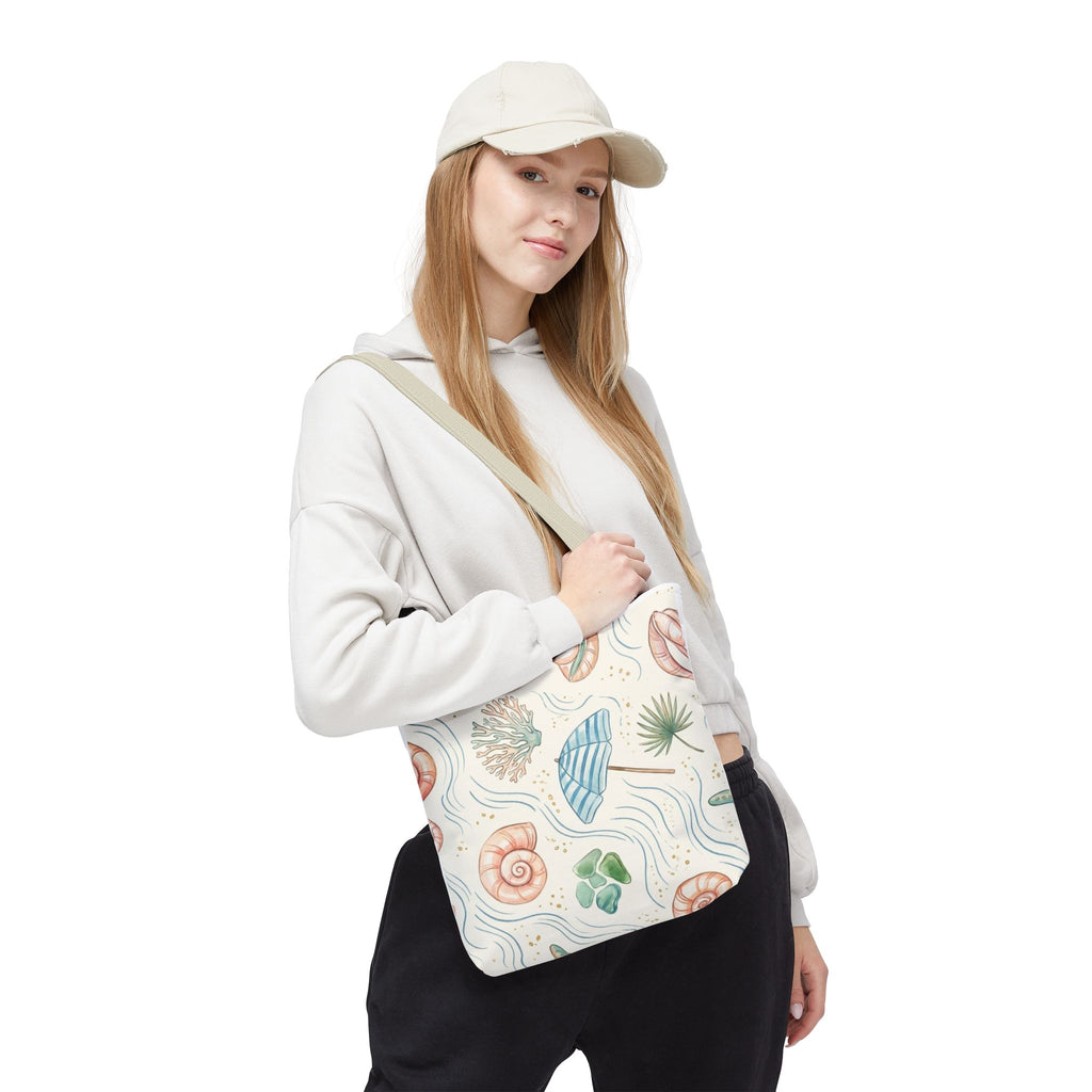 Seashell Beach Tote Bag — Watercolor Starfish & Shells All-Over Print