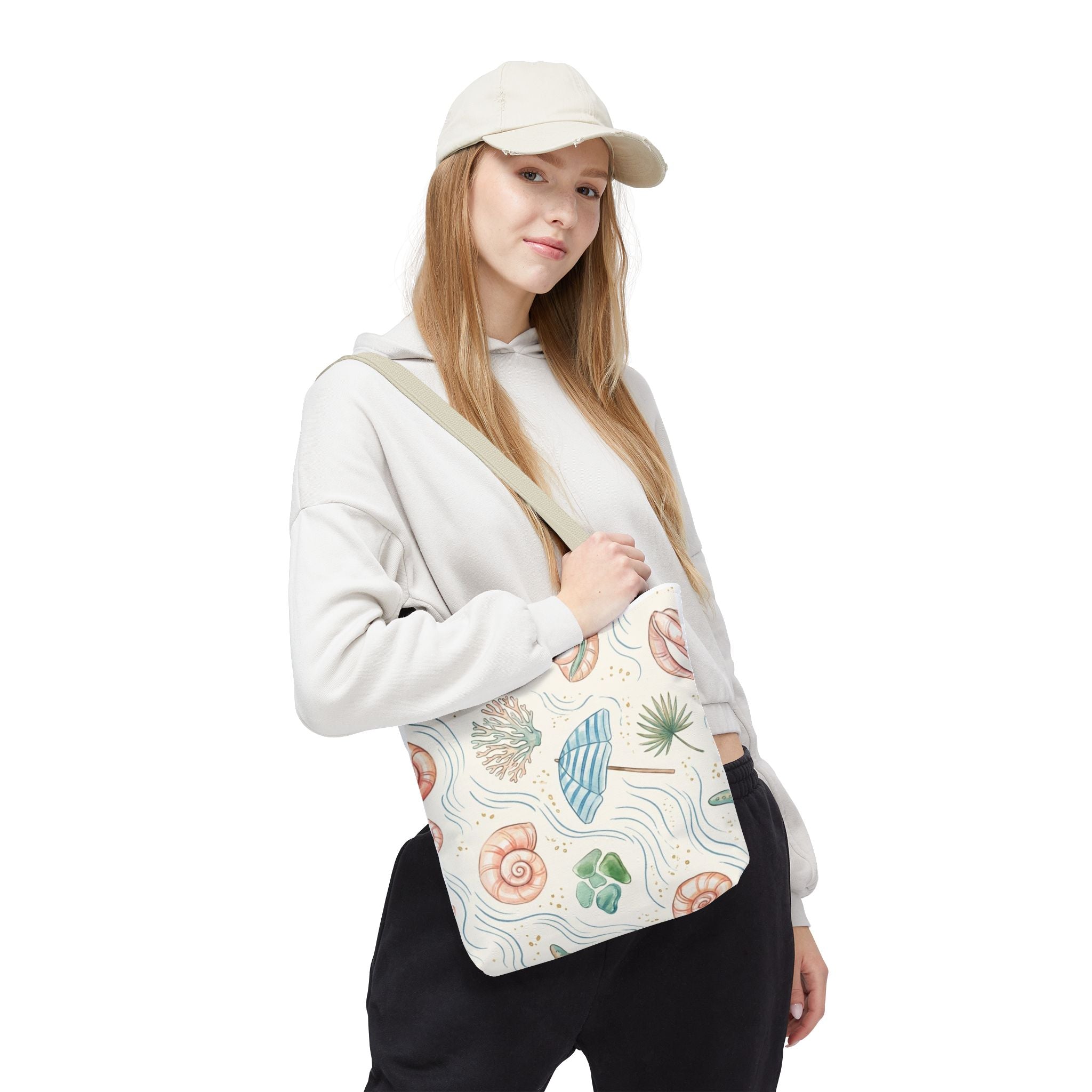 Seashell Beach Tote Bag — Watercolor Starfish & Shells All-Over Print