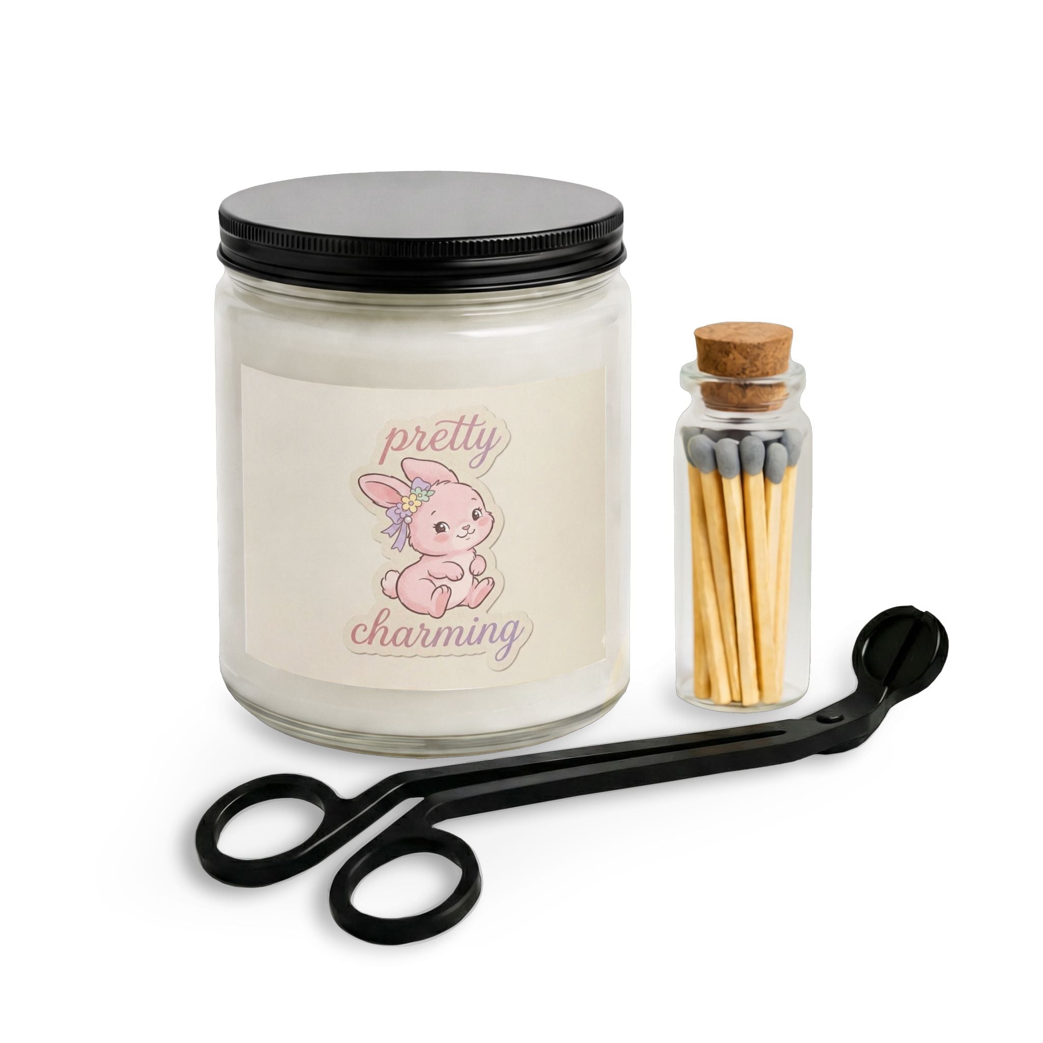Pretty Charming Bunny Candle Set — Jar Candle with Matches & Wick Trimmer