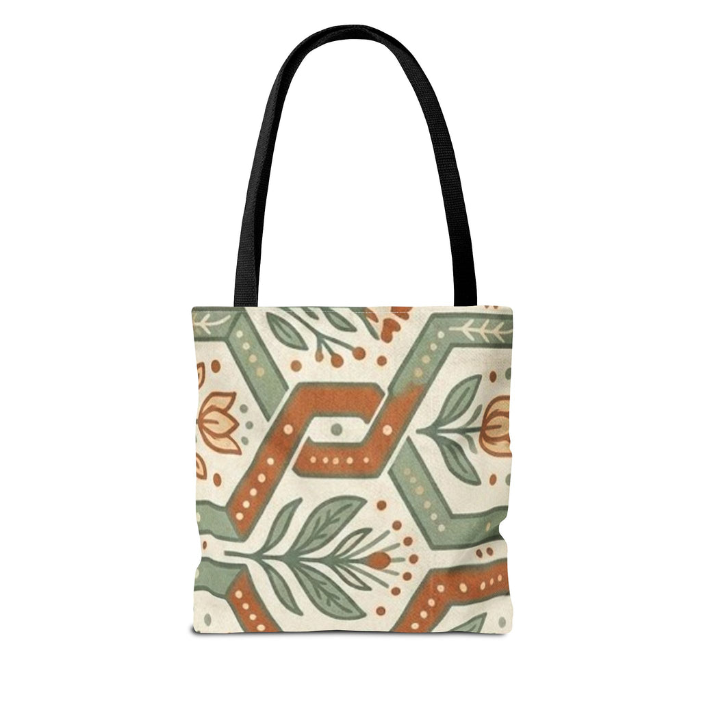 Floral Tile Pattern Tote Bag — Boho Vintage Botanical AOP Tote