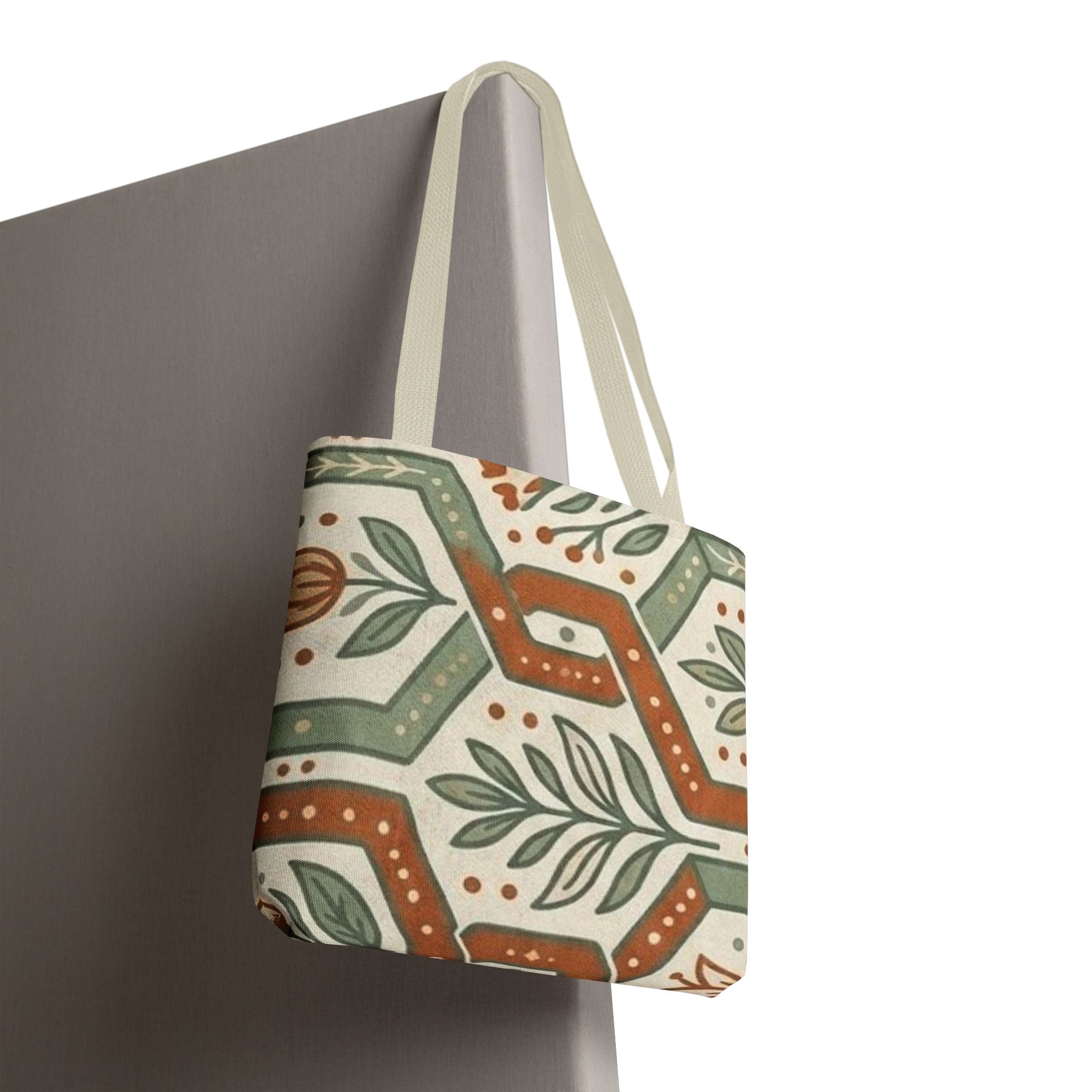 Floral Tile Pattern Tote Bag — Boho Vintage Botanical AOP Tote