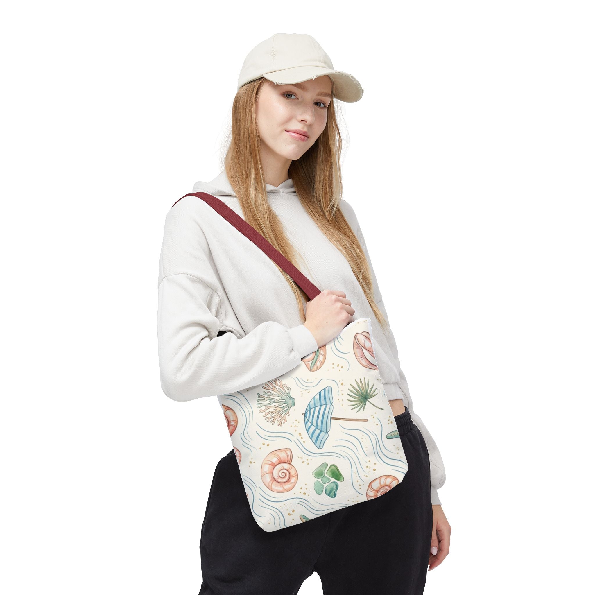 Seashell Beach Tote Bag — Watercolor Starfish & Shells All-Over Print