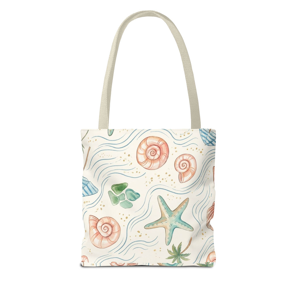 Seashell Beach Tote Bag — Watercolor Starfish & Shells All-Over Print