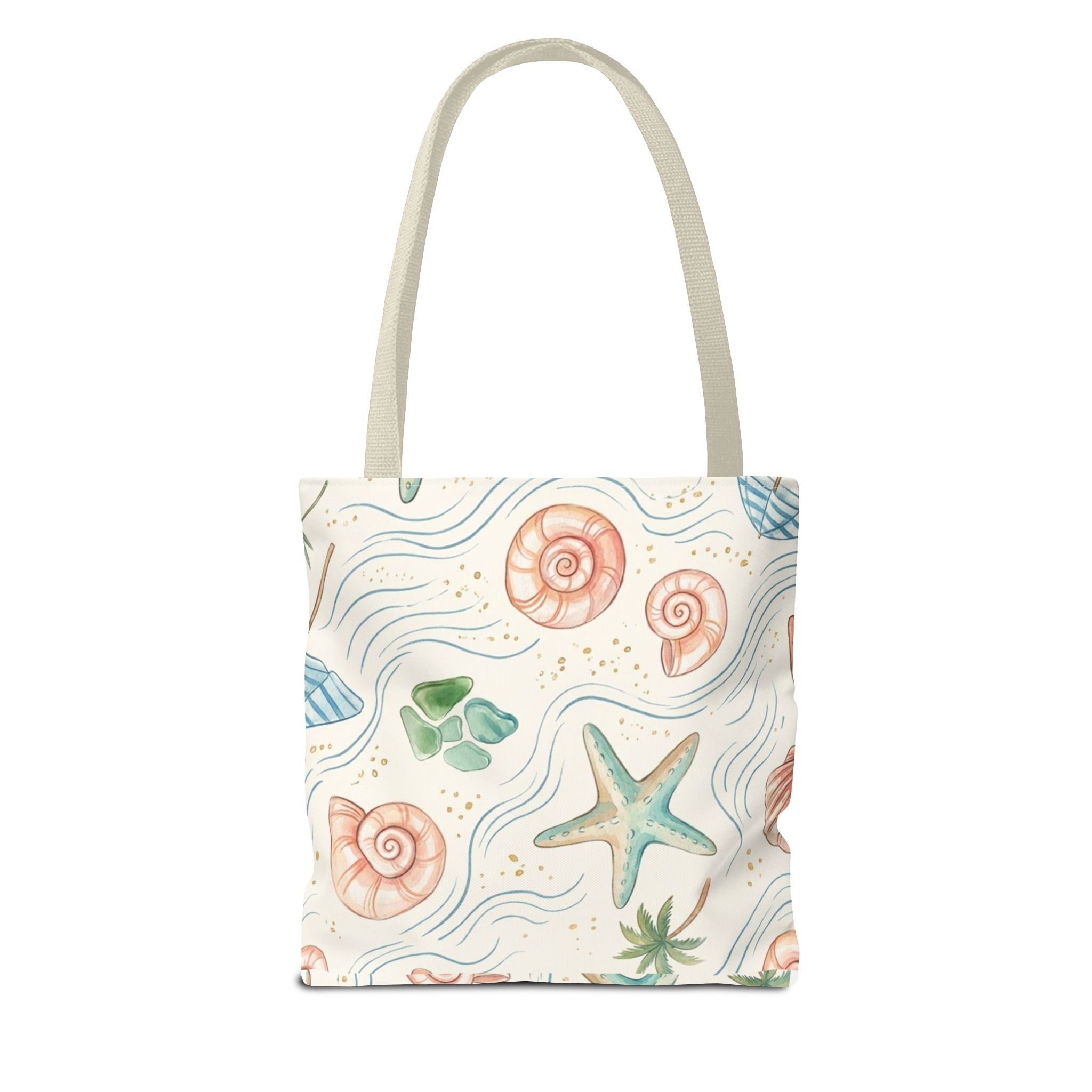 Seashell Beach Tote Bag — Watercolor Starfish & Shells All-Over Print
