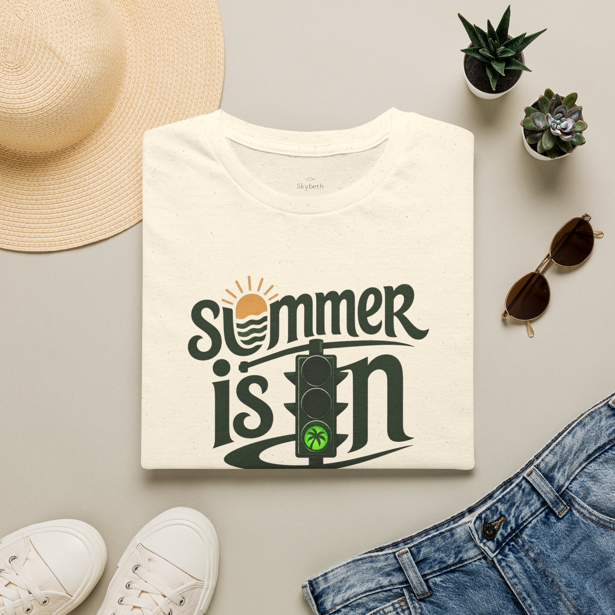 Summer Is On T-Shirt — Retro Traffic Light Sun Graphic Tee