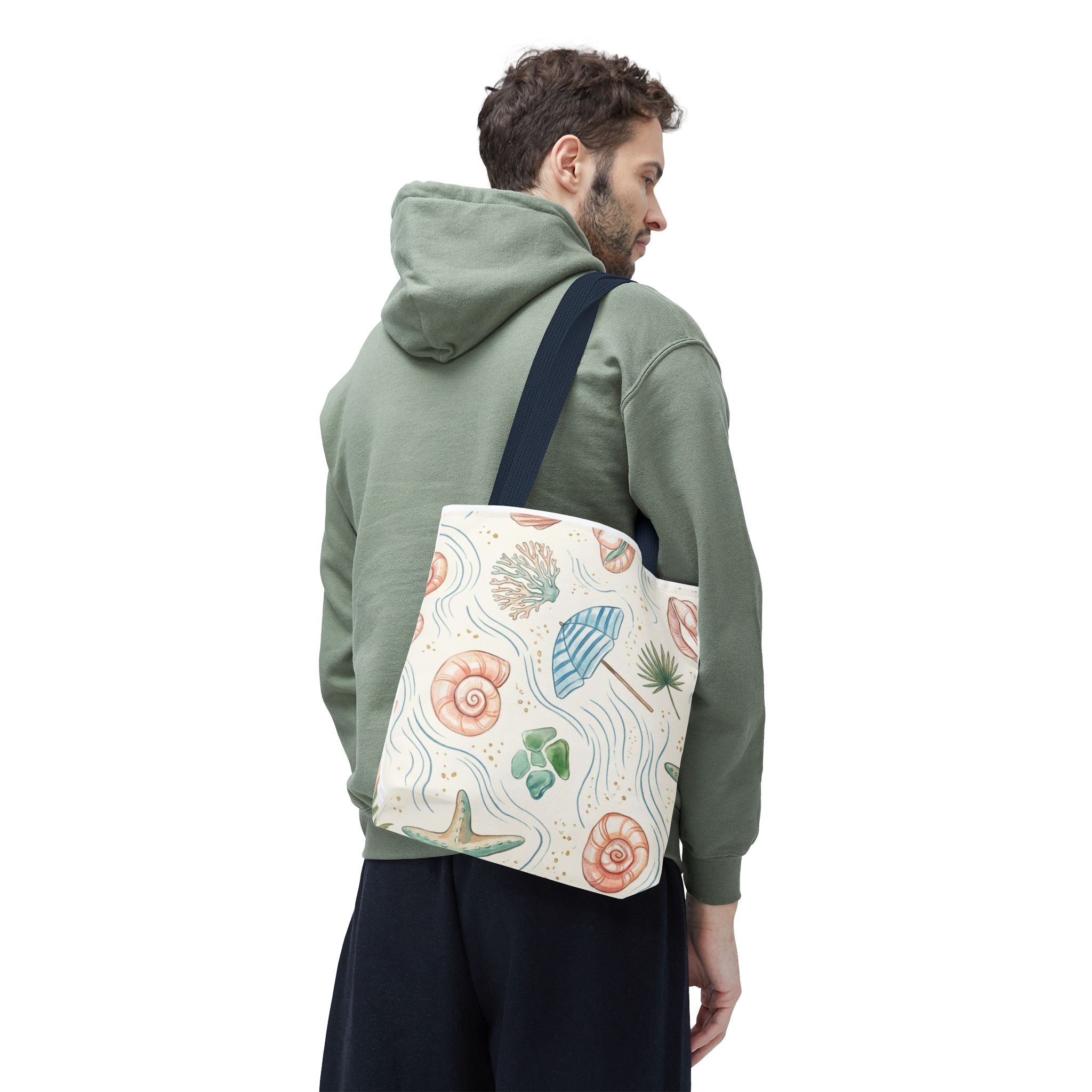 Seashell Beach Tote Bag — Watercolor Starfish & Shells All-Over Print
