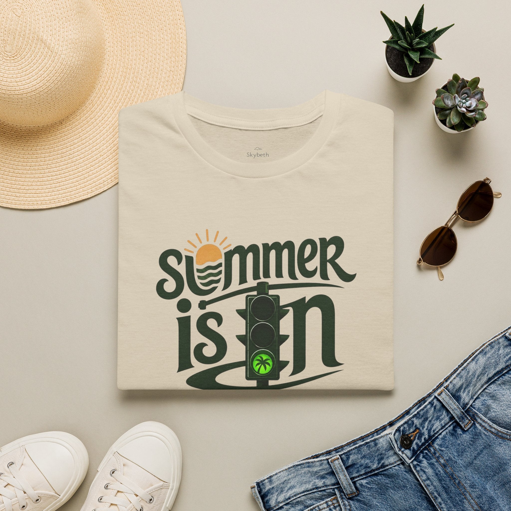 Summer Is On T-Shirt — Retro Traffic Light Sun Graphic Tee