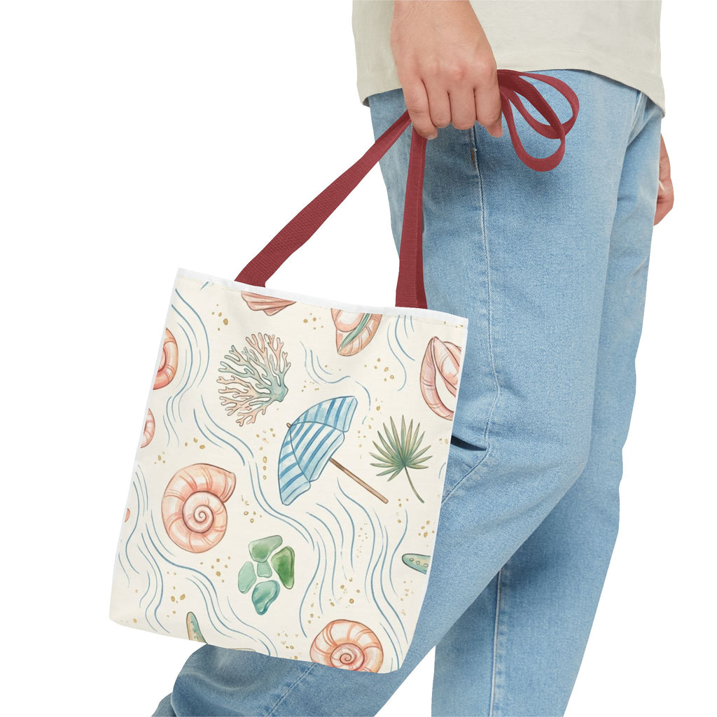 Seashell Beach Tote Bag — Watercolor Starfish & Shells All-Over Print