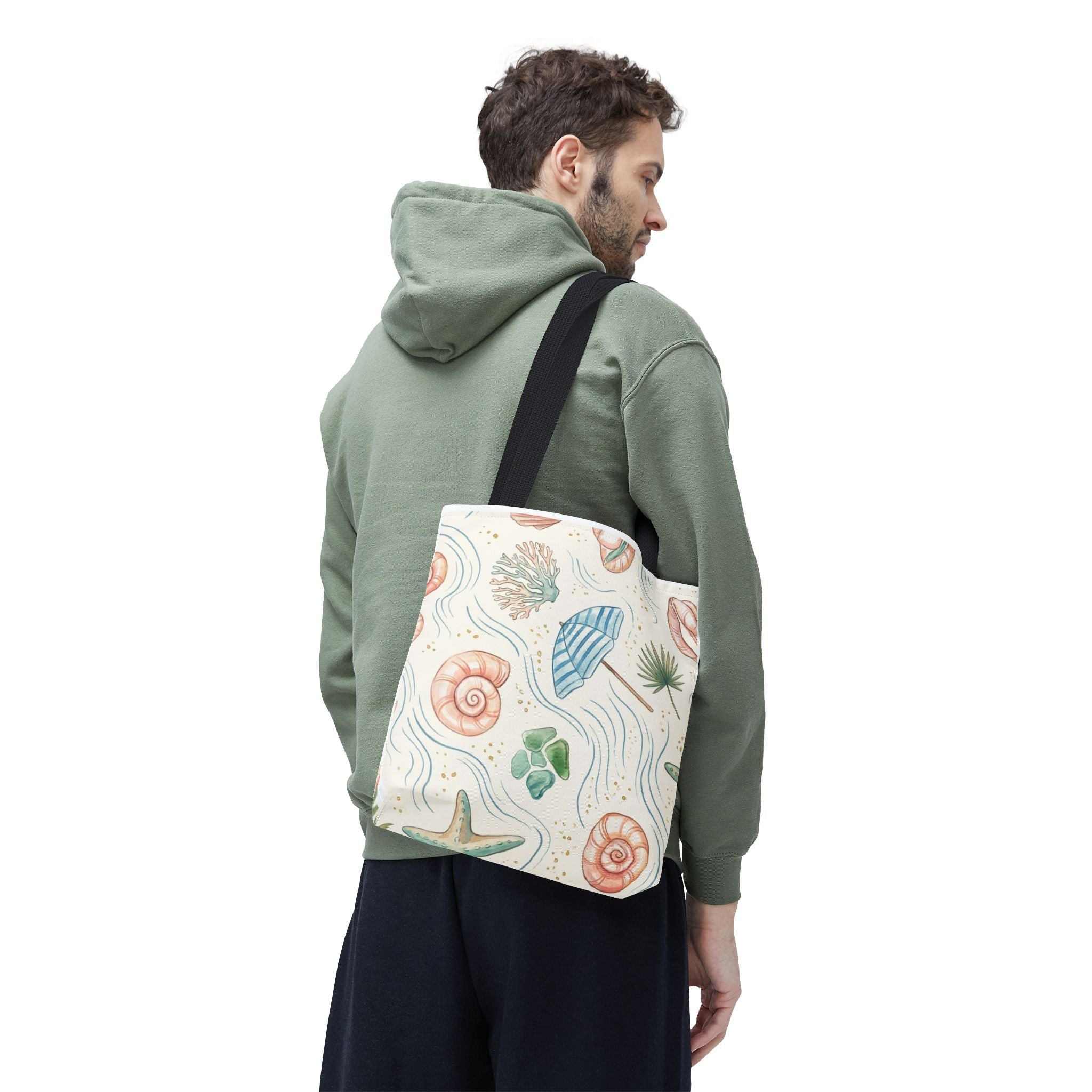 Seashell Beach Tote Bag — Watercolor Starfish & Shells All-Over Print