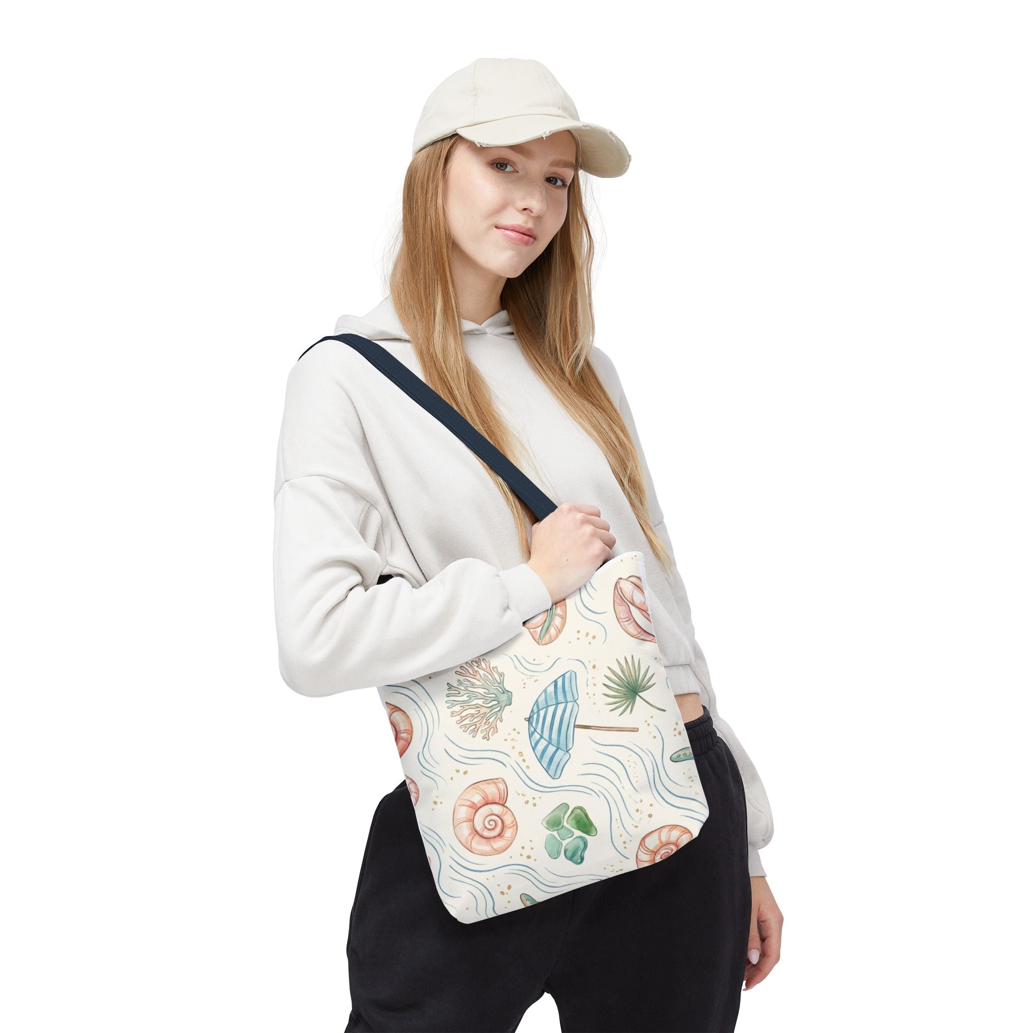 Seashell Beach Tote Bag — Watercolor Starfish & Shells All-Over Print