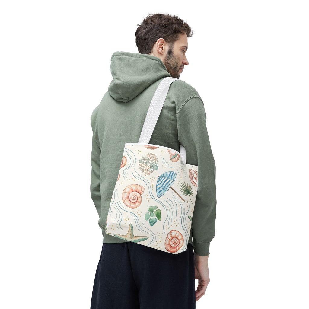 Seashell Beach Tote Bag — Watercolor Starfish & Shells All-Over Print