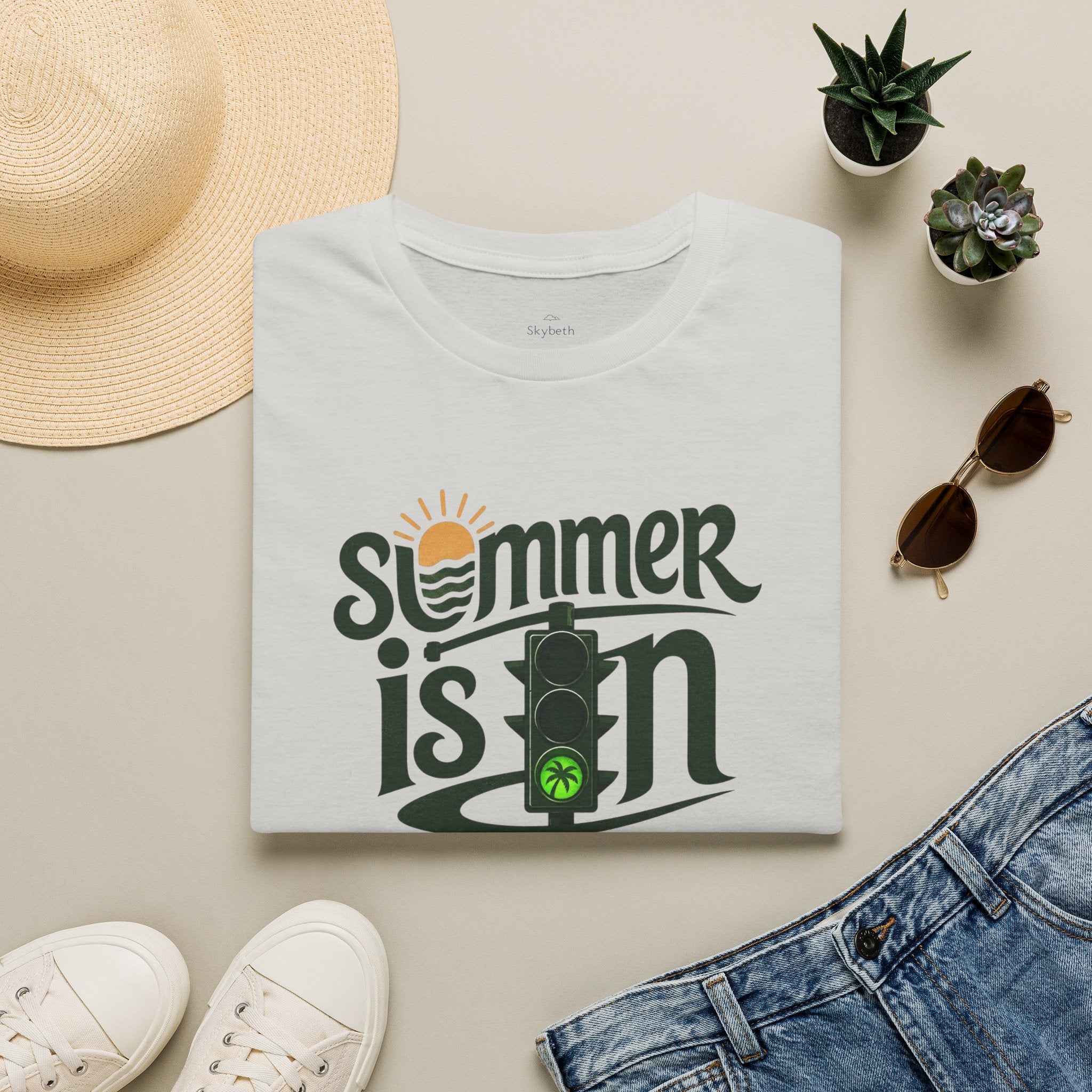 Summer Is On T-Shirt — Retro Traffic Light Sun Graphic Tee